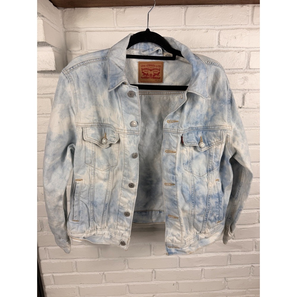 Levi's Women's L Ex-Boyfriend Trucker Denim Jacket Bleach Acid Wash Oversized